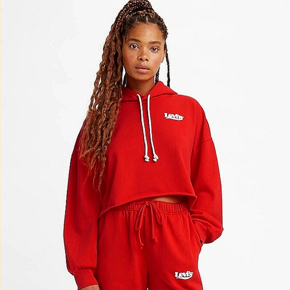 Excellent Used Condition Levi’s Cropped Prism Red Long Sleeve Hoodie  Size Small